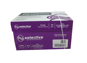 PAQUETE 500 HOJAS BOND BLANCO 70 GRS MARCA SELECTIVE T/CARTA