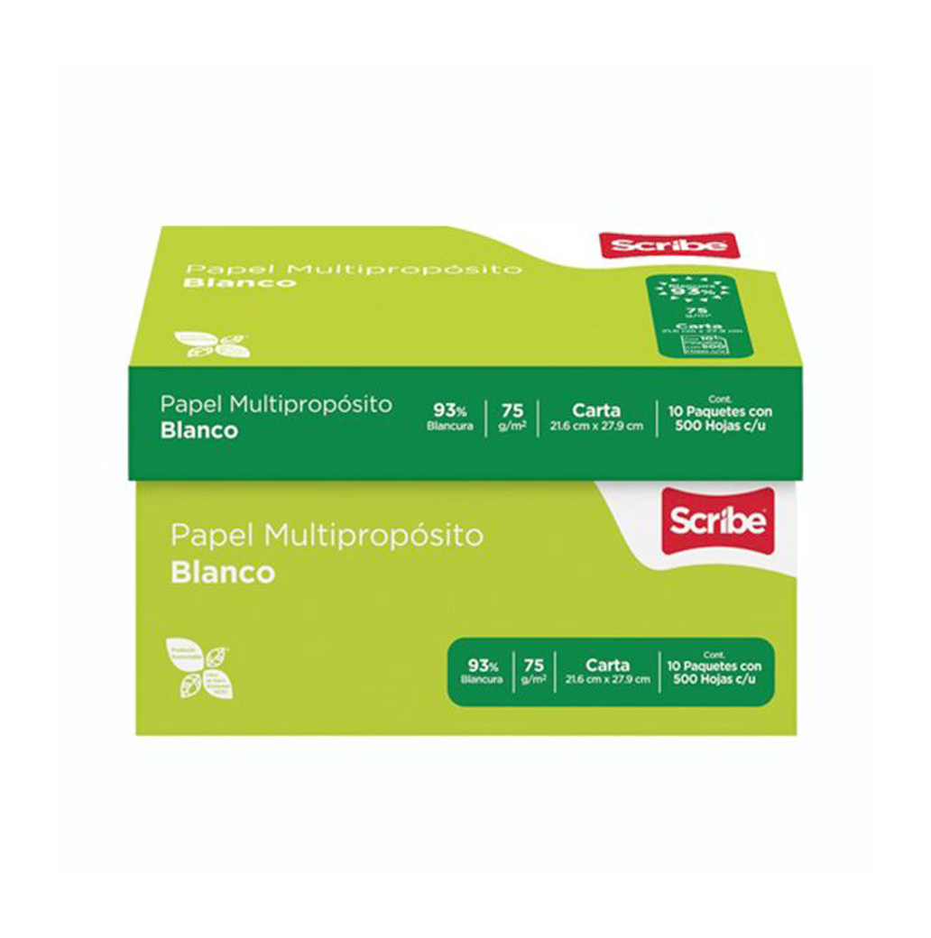 PAQUETE DE 500 HOJAS BOND BLANCO 75 GRS T/OFICIO SCRIBE VERDE